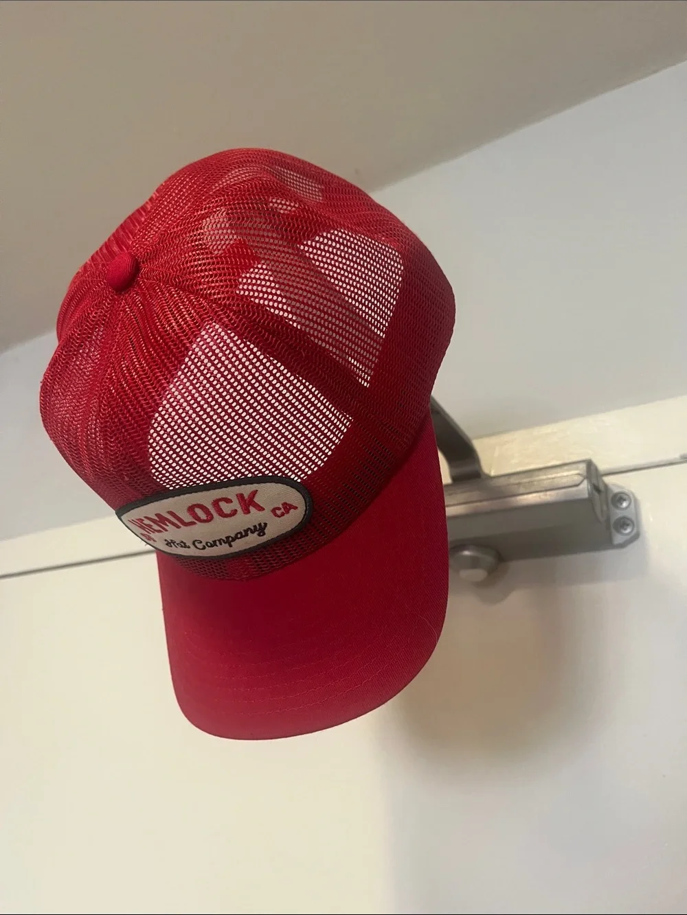 Hemlock Red Mesh Trucker Hat with Branded Patch